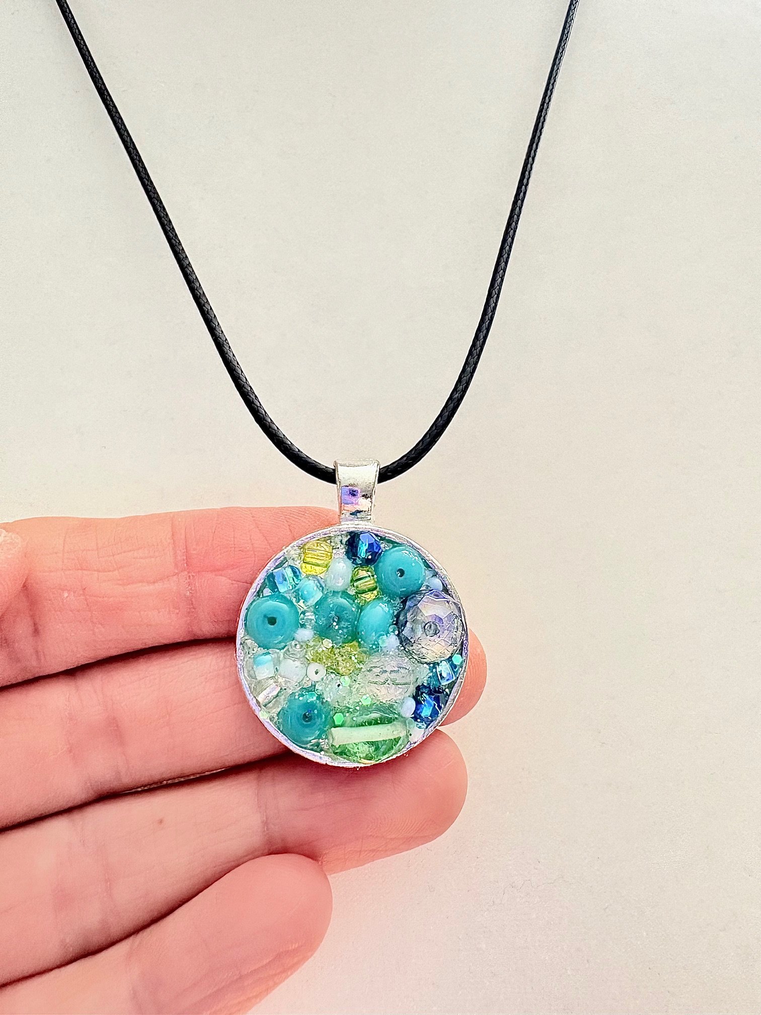 MFD-00010 | Ocean Dreamscape Pendant Necklace | Handmade Gradient Bead Art | Coastal Charm Jewelry by Monique Faella Designs™ product image (4)