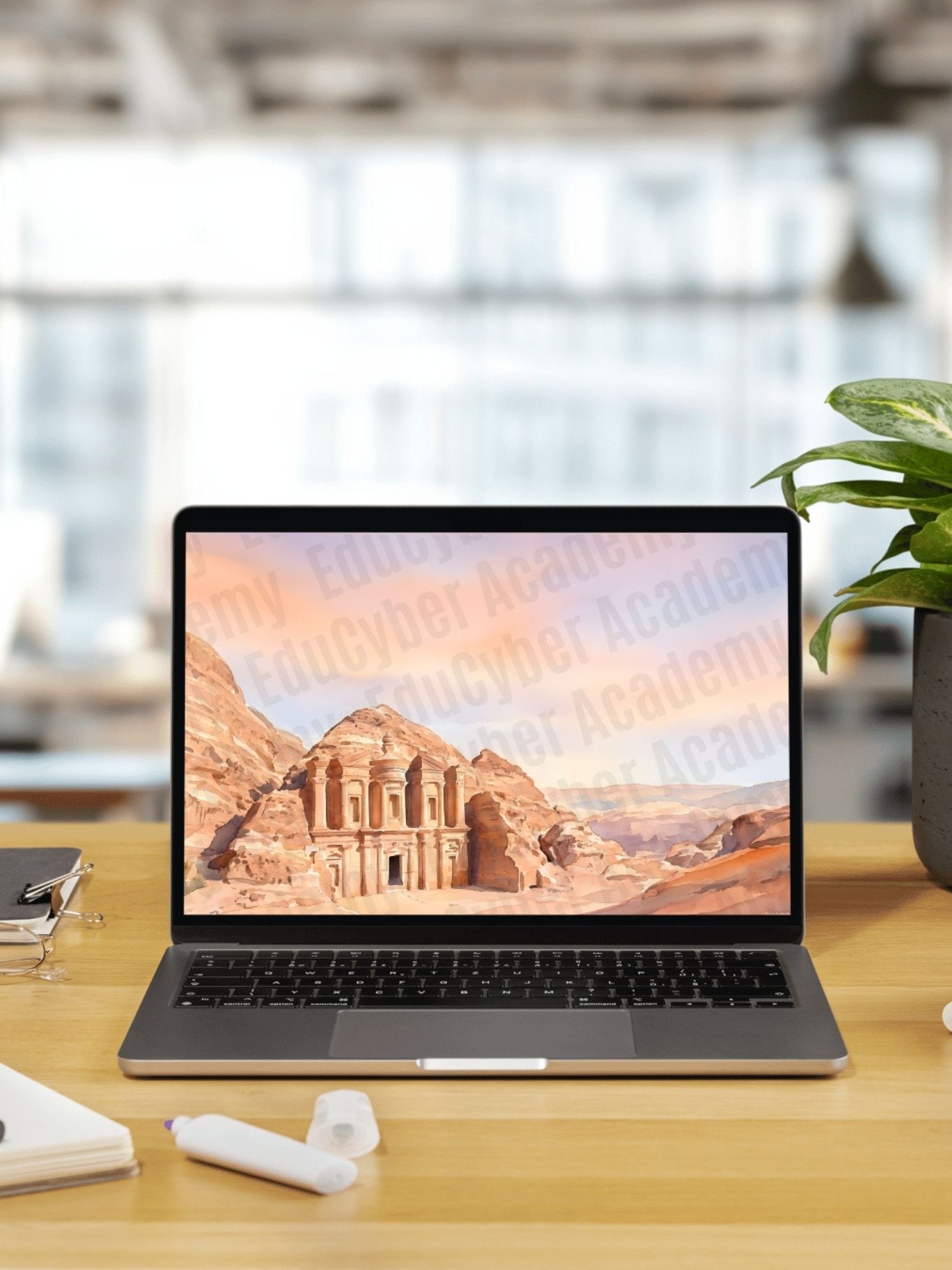 Seven Wonders of the World The Petra in Jordan Pastel Frame TV Art and Desktop Laptop Background Wallpaper Watercolor Image 4K Resolution 300 dpi product image (4)