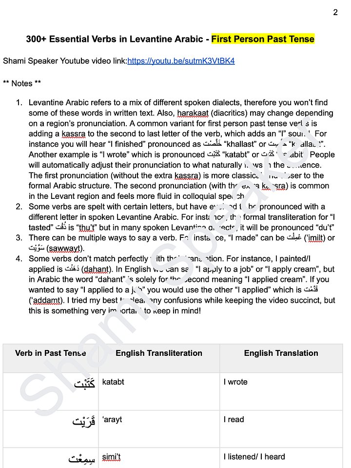 300+ Essential Verbs in Levantine Arabic - First Person Past Tense product image (2)