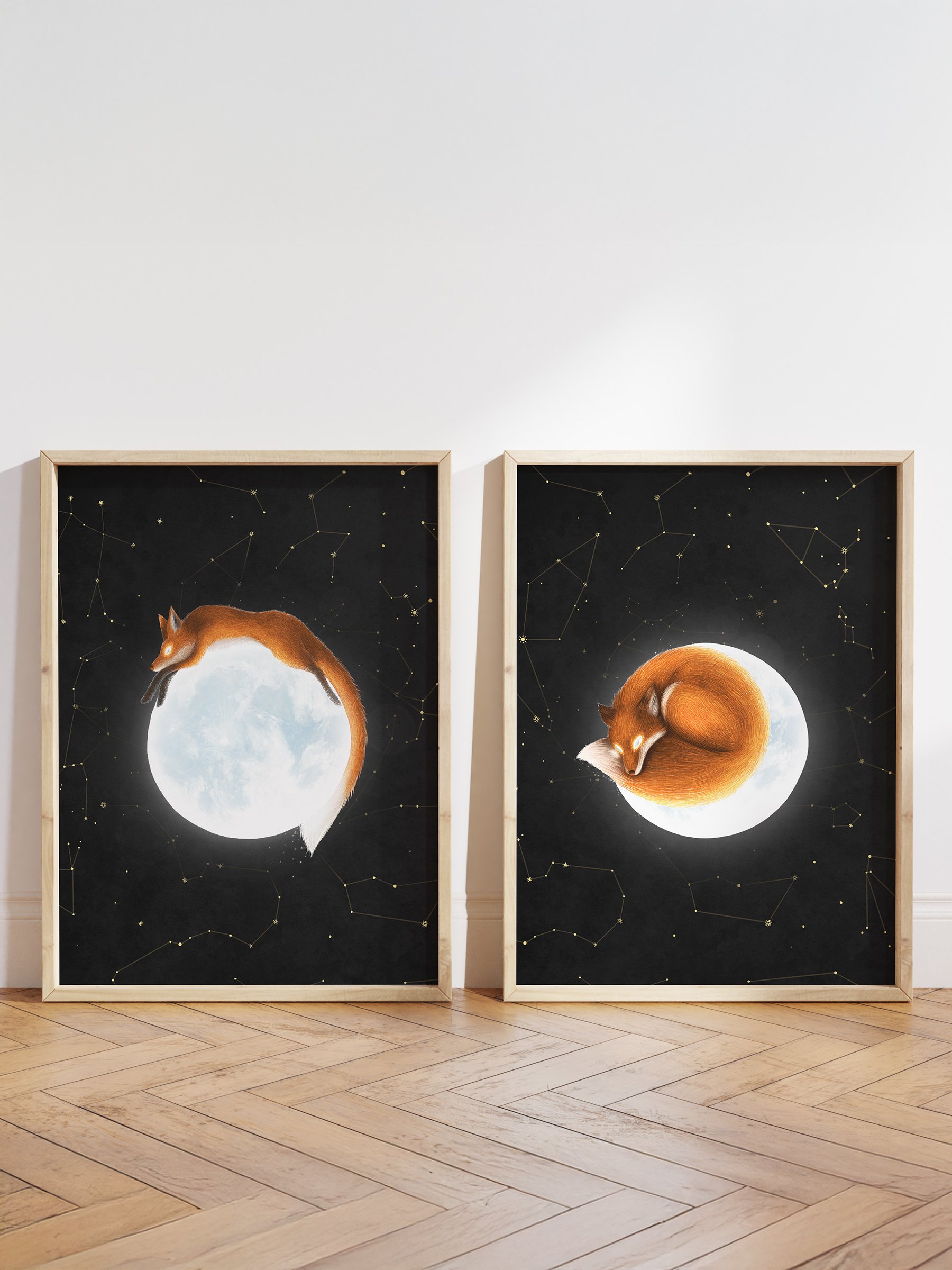 Red Foxes on the Moon Art Print, Set of 2  product image (1)