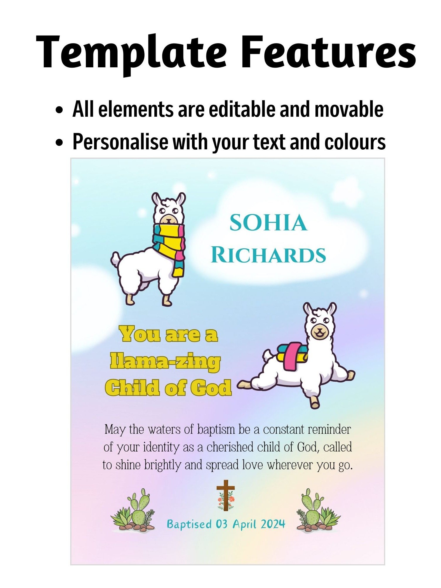 Llama Baptism Canva Template product image (5)