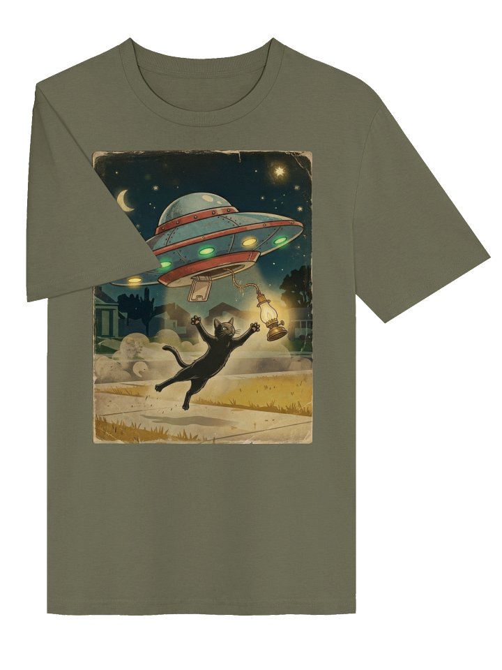Alien Spaceship Black Cat T-shirt product image (2)