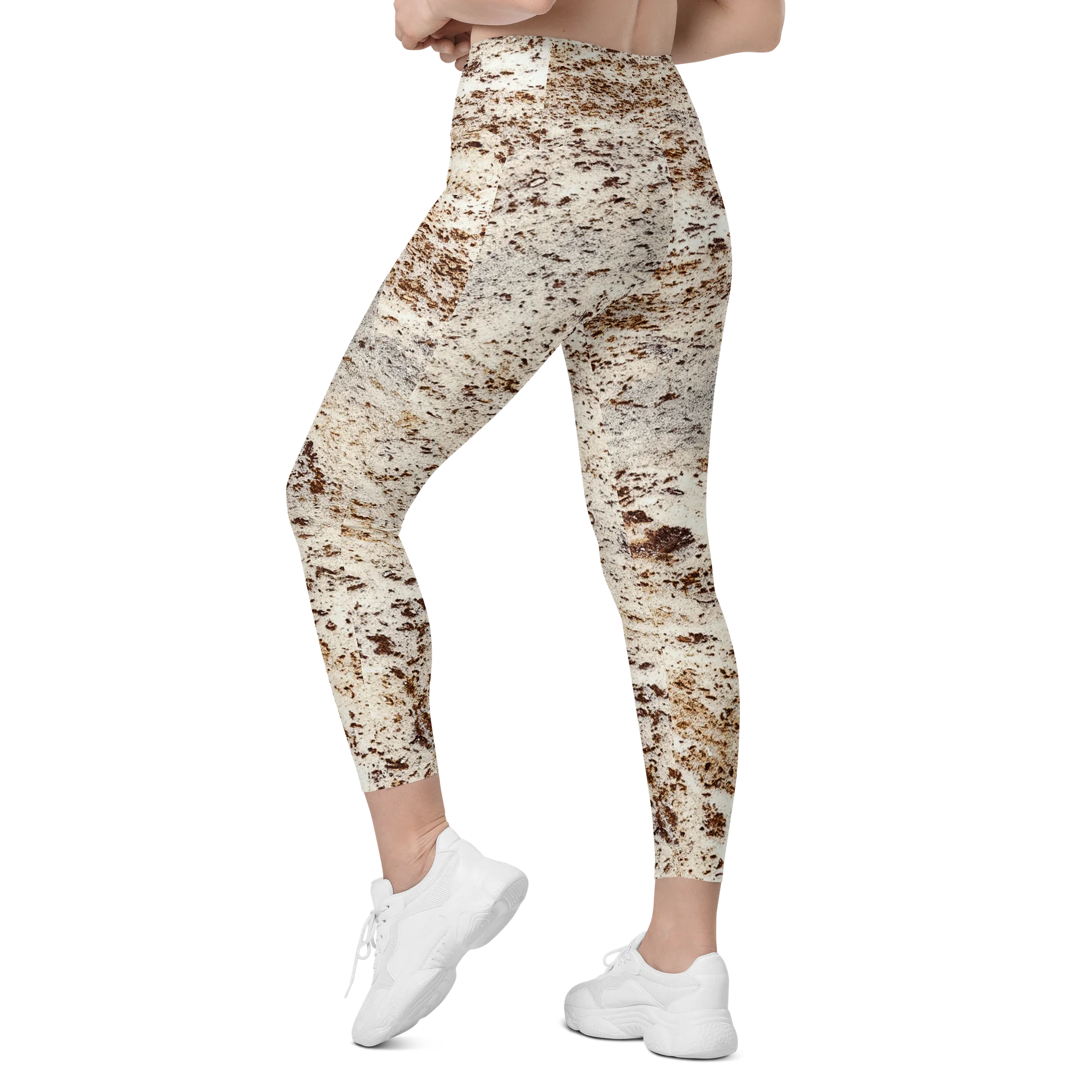 Espresso Swirl Women's Crossover High-Waisted Leggings with Dual Pockets product image (7)