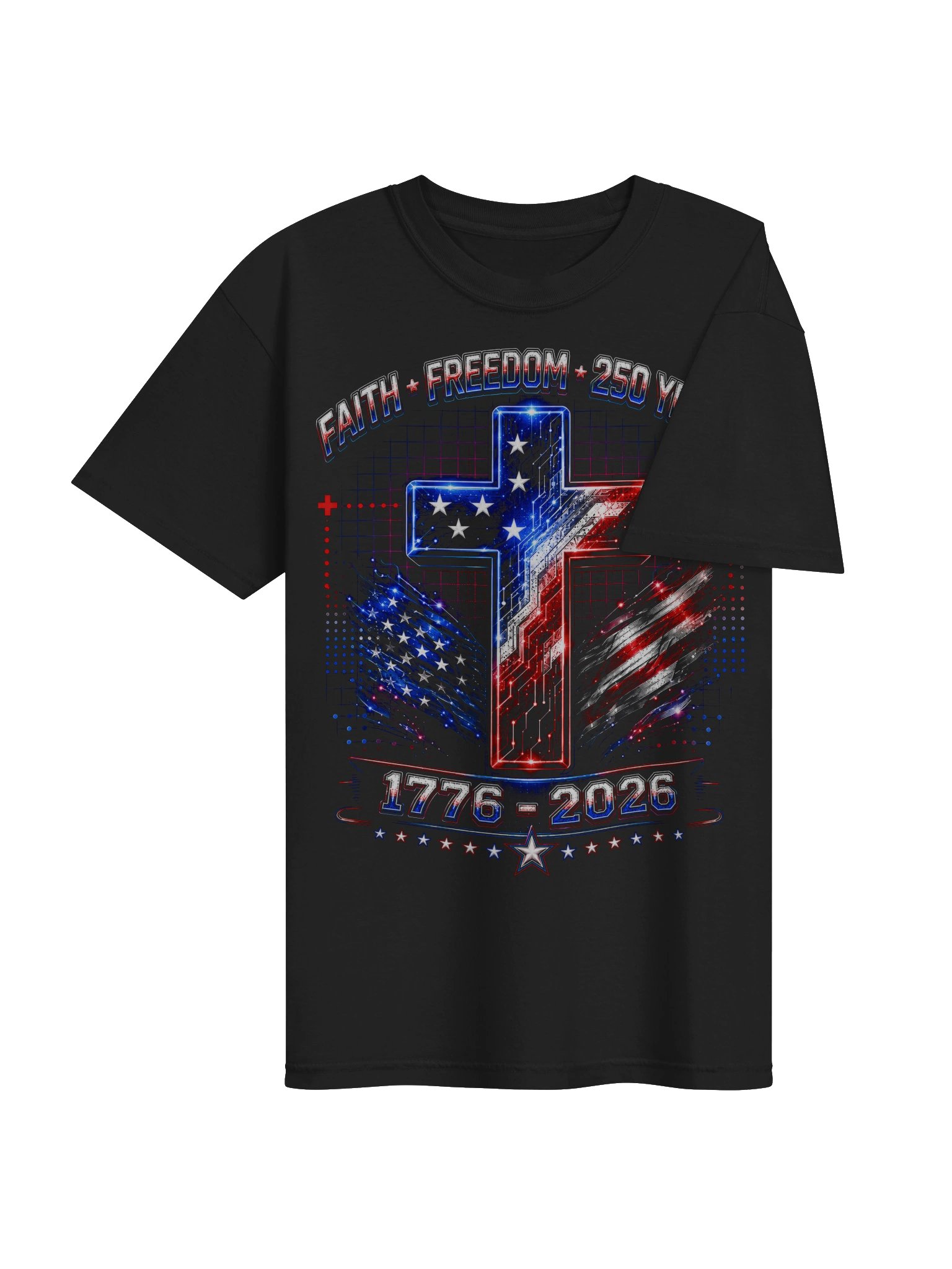 Faith and Freedom 250 Years Patriotic Christian Cross T-Shirt product image (4)