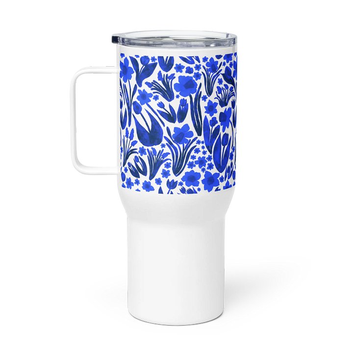 Spring Garden Royal Blue on White | 25oz/40oz Travel Mug | 🌊☕ | Allcolor 267 Stainless Steel Mug with Handle | Insulated, Spill-Proof | by MONIQUE FAELLA DESIGNS™ product image (1)