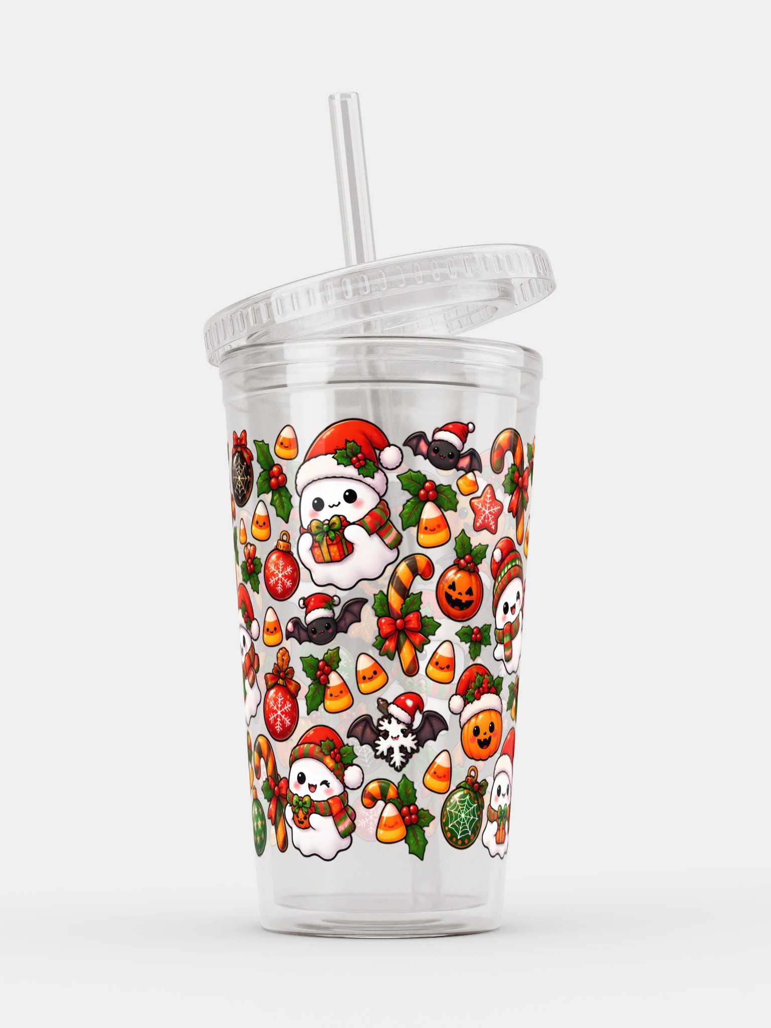 Pumpkin Meets Santa Clear Dual Wall Tumbler 16 Oz (473 ml) product image (3)
