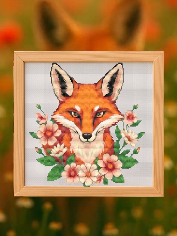 Floral Red Fox Cross Stitch Pattern product image (1)