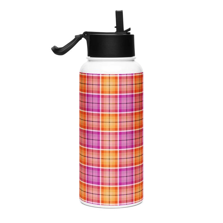 Bright Orange and Pink Plaid Water Bottle product image (1)