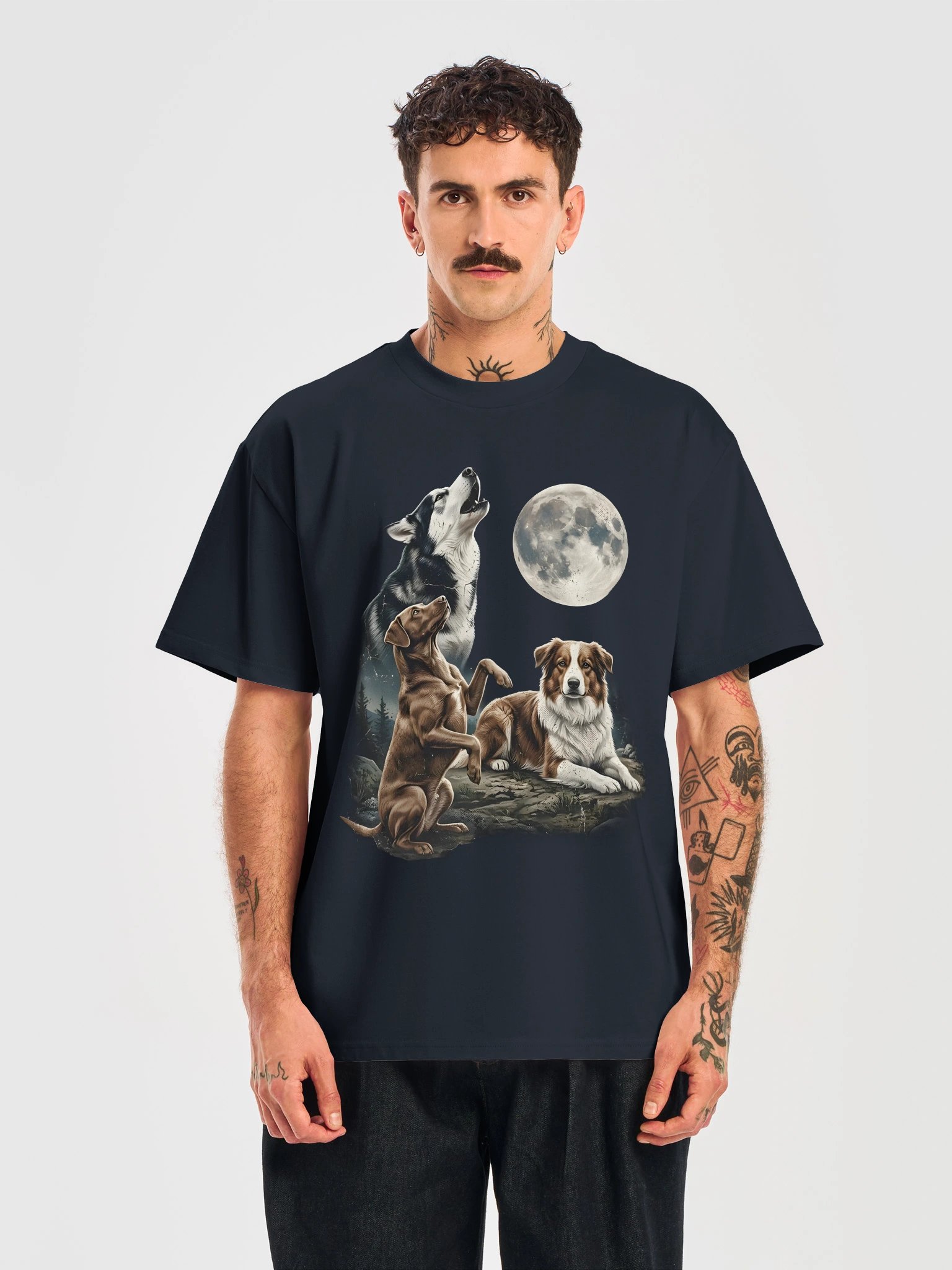 Moonlit Howl – Three Dogs Under the Full Moon T-Shirt product image (15)