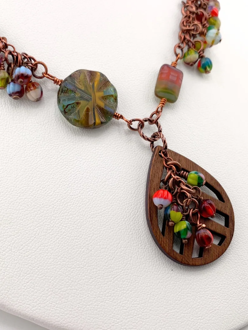 Colorful Beaded Wooden Teardrop Necklace and Earrings Set product image (2)