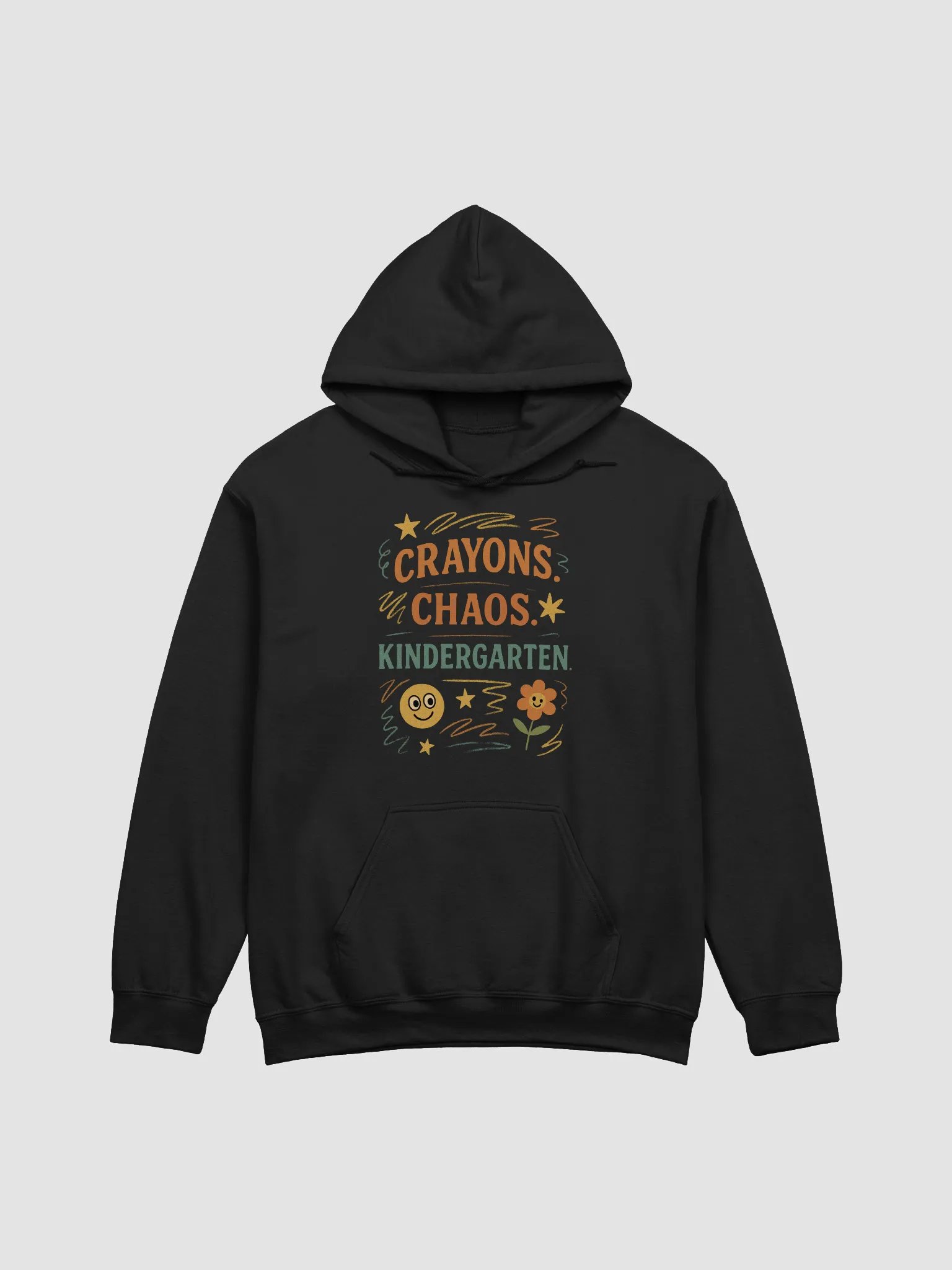 Crayons. Chaos. Kindergarten. Hoodie – Retro Pullover for Early Educators product image (1)