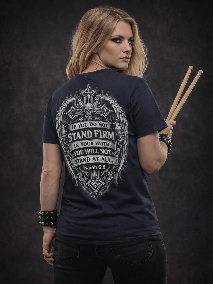 Stand Firm in Your Faith Christian Rock T-Shirt – Isaiah 7:9 Scripture Graphic Tee for Men – Faith Warrior Heavy Metal Christian Shirt product image (2)