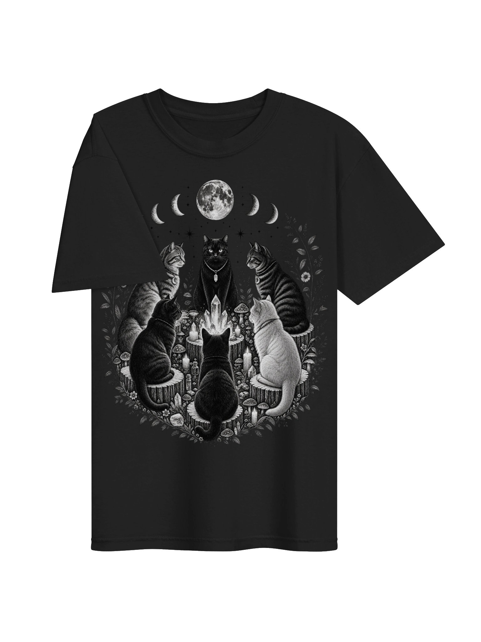 Celestial Cat Coven Graphic T-Shirt | Witchy Moon Phase Cat Graphic Tee product image (3)