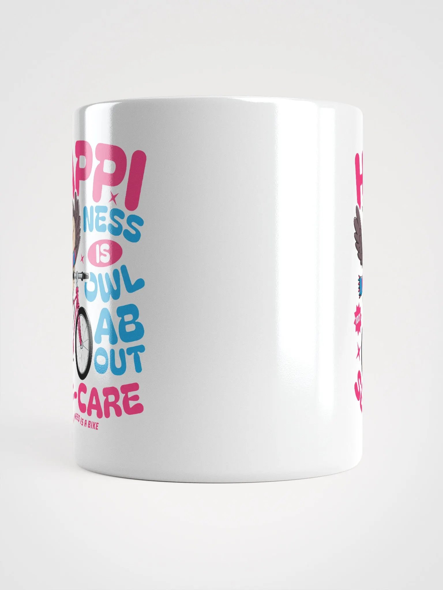 Happiness Is Owl About Self-Care Mug – Cute Owl Bike Design product image (5)