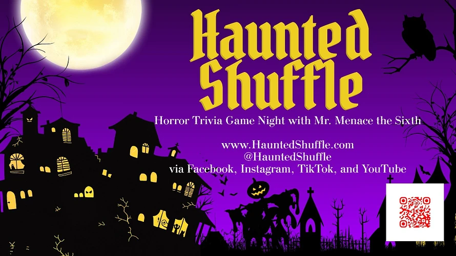 The title screen for the Haunted Shuffle horror trivia game night.