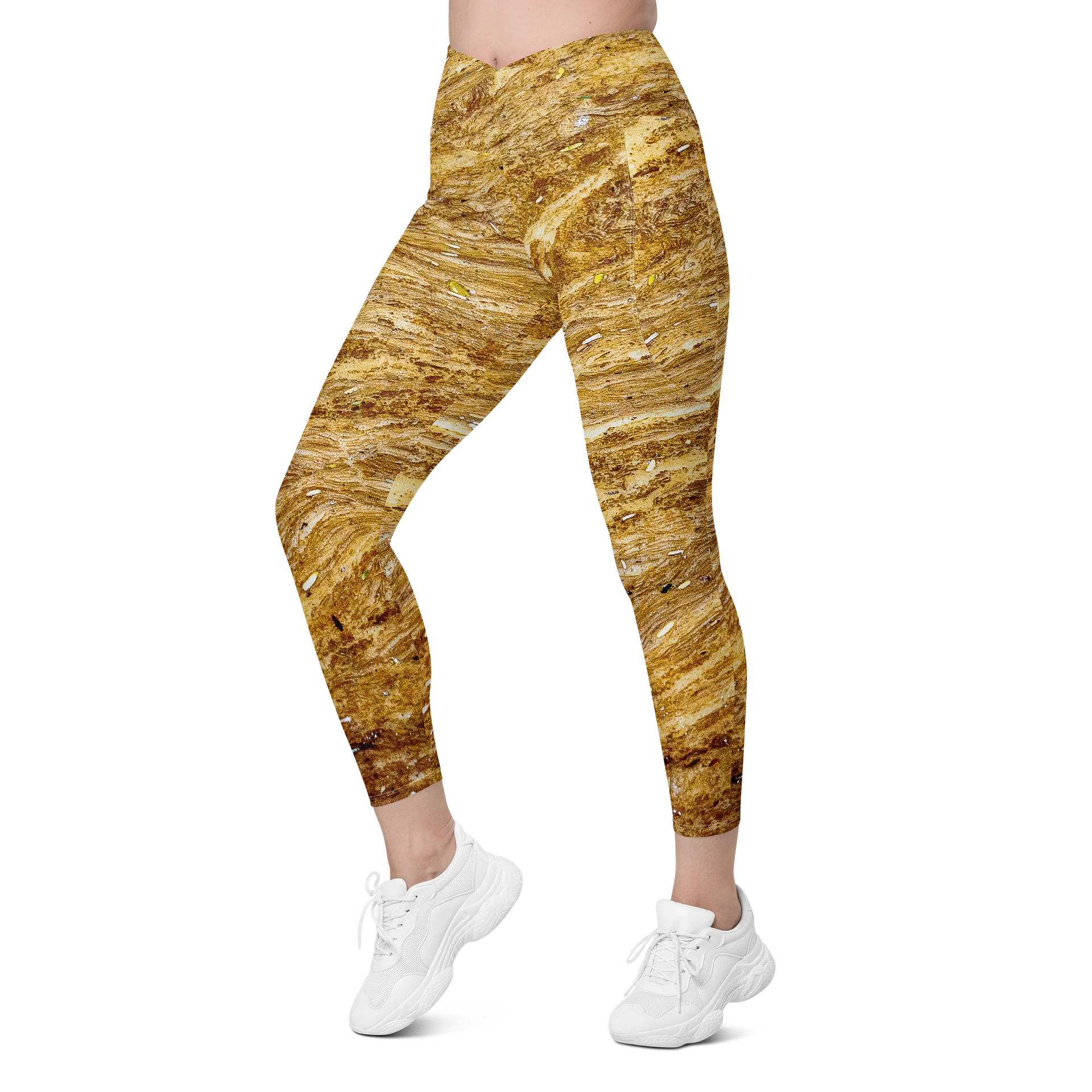 Golden Strata Women's Crossover High-Waisted Leggings with Dual Pockets product image (6)