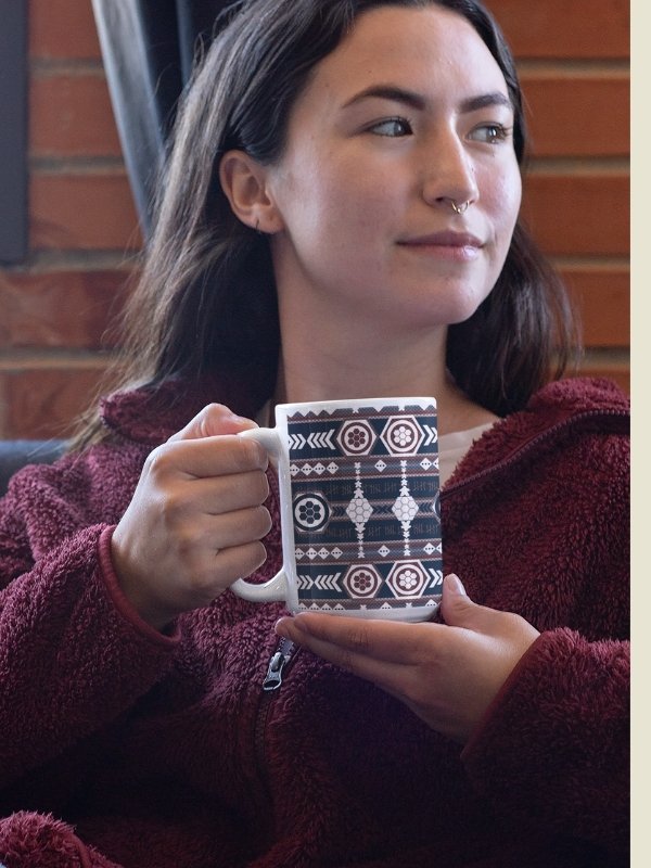 Rustic Southwestern Pattern Board Game Mug, Blue Red Purple 15 oz large mug with Aztek pattern product image (2)