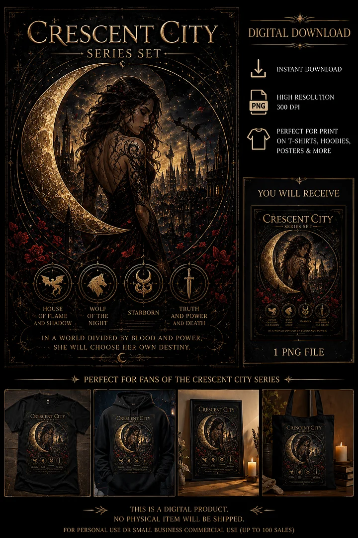CRESCENT CITY SERIES SET – Fantasy T-Shirt Design | Digital Download product image (1)