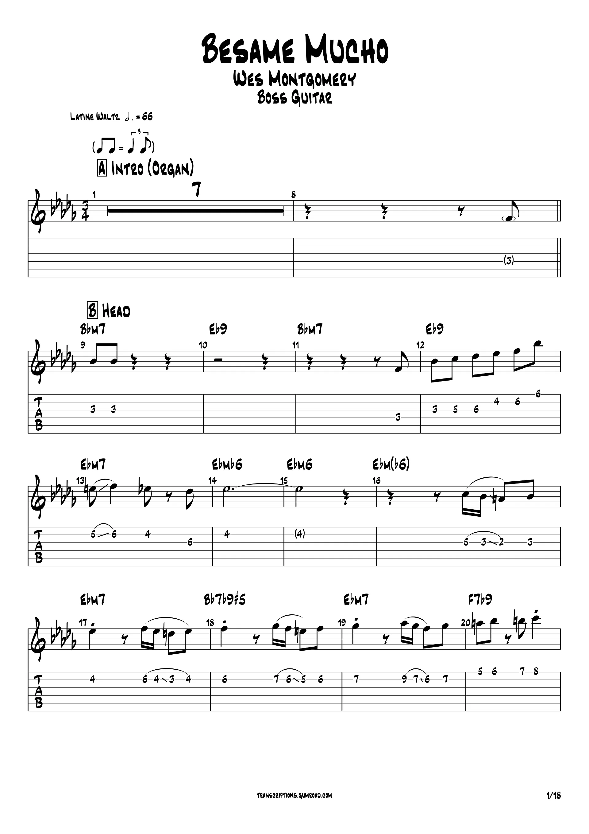 (Transcription GP) Besame mucho - Wes Montgomery product image (2)