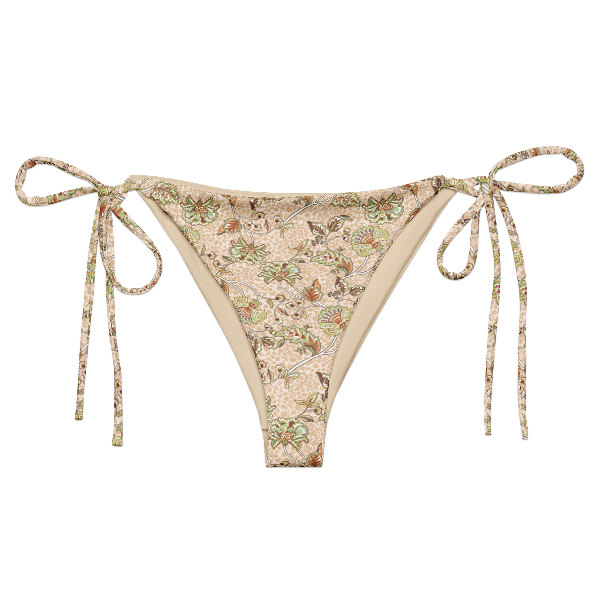 Recycled String Bikini Bottom "Elegant Neutral Beige Chintz" product image (2)