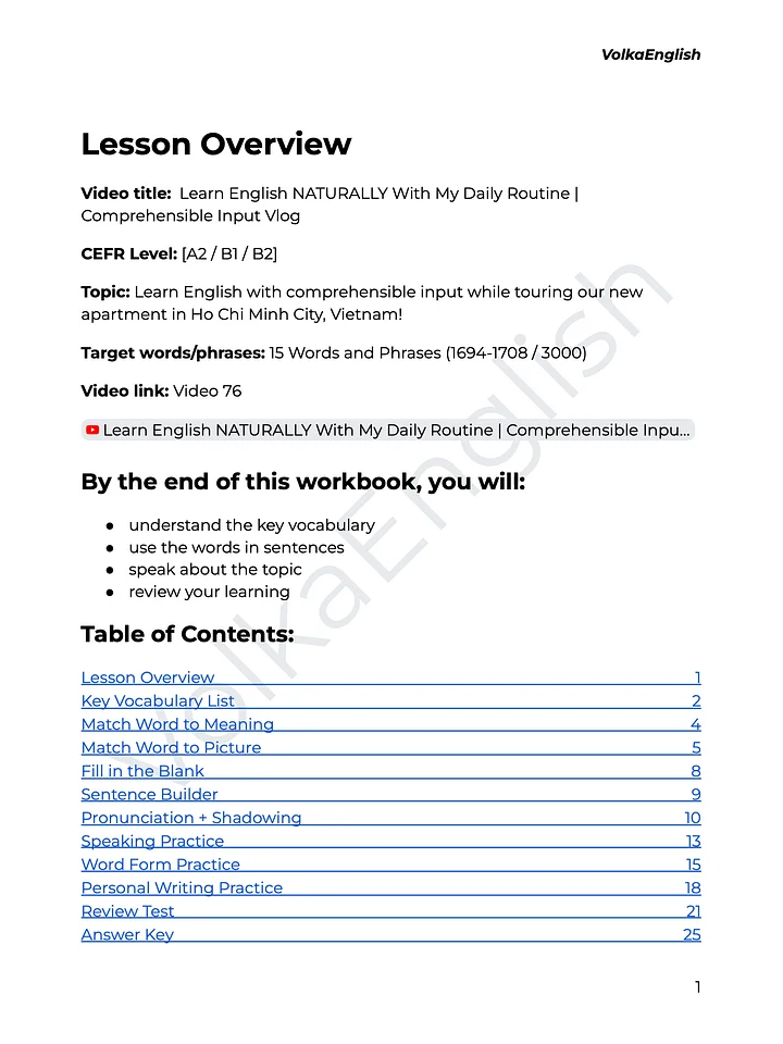 Learn English NATURALLY With My Daily Routine | Comprehensible Input Vlog - Video 76 Study Pack product image (2)