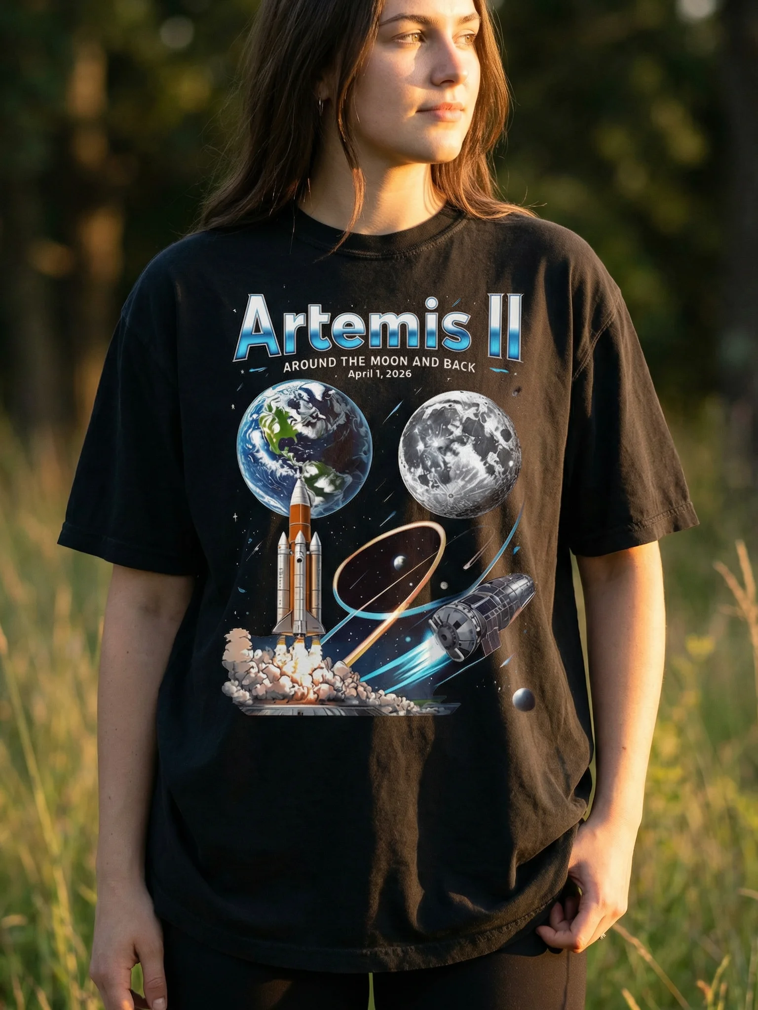 Artemis II Space Mission T-Shirt Moon Rocket Graphic Tee product image (3)