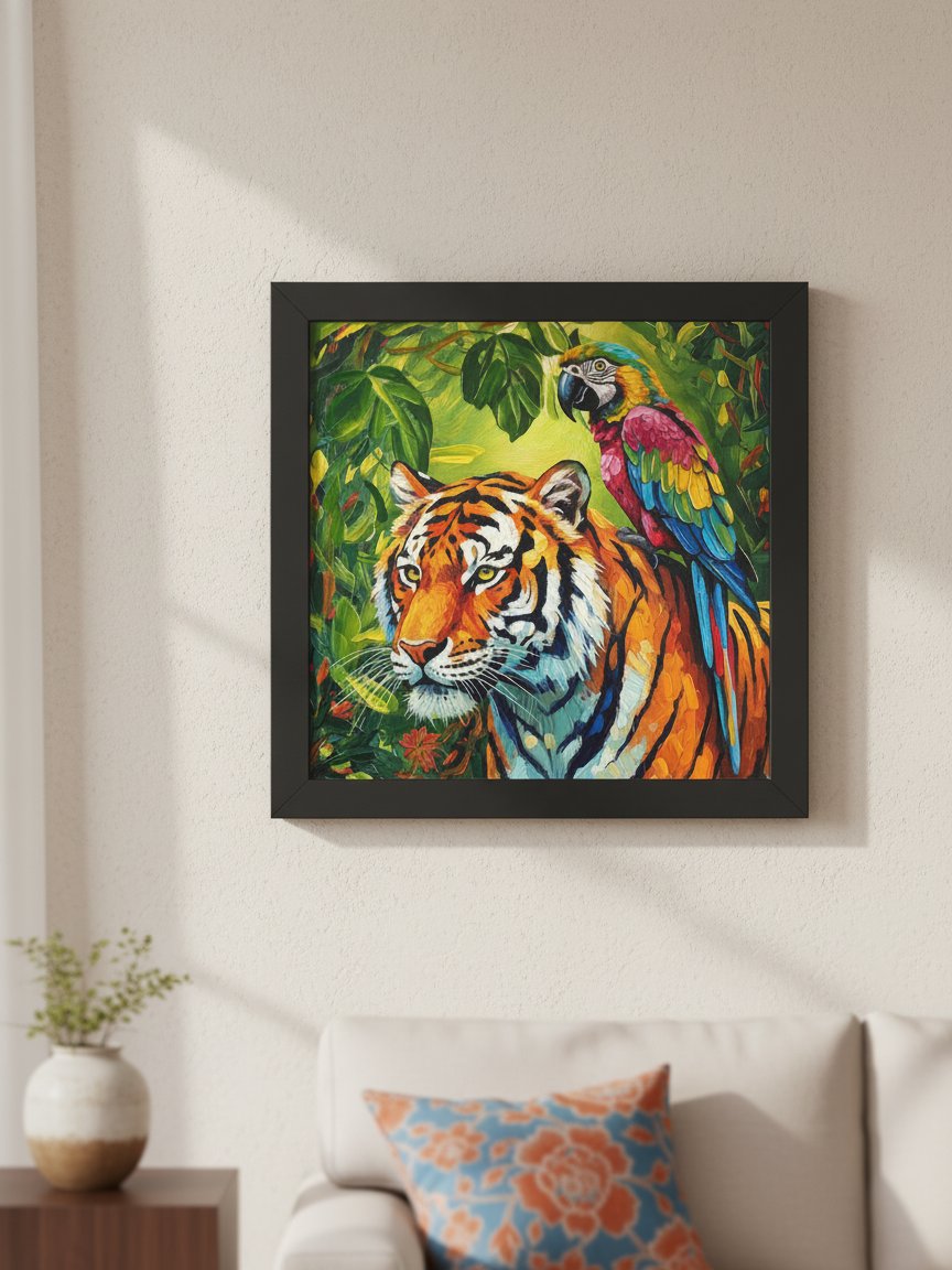 Tropical Tiger and Parrot Wall Art, Colorful Jungle Print product image (5)