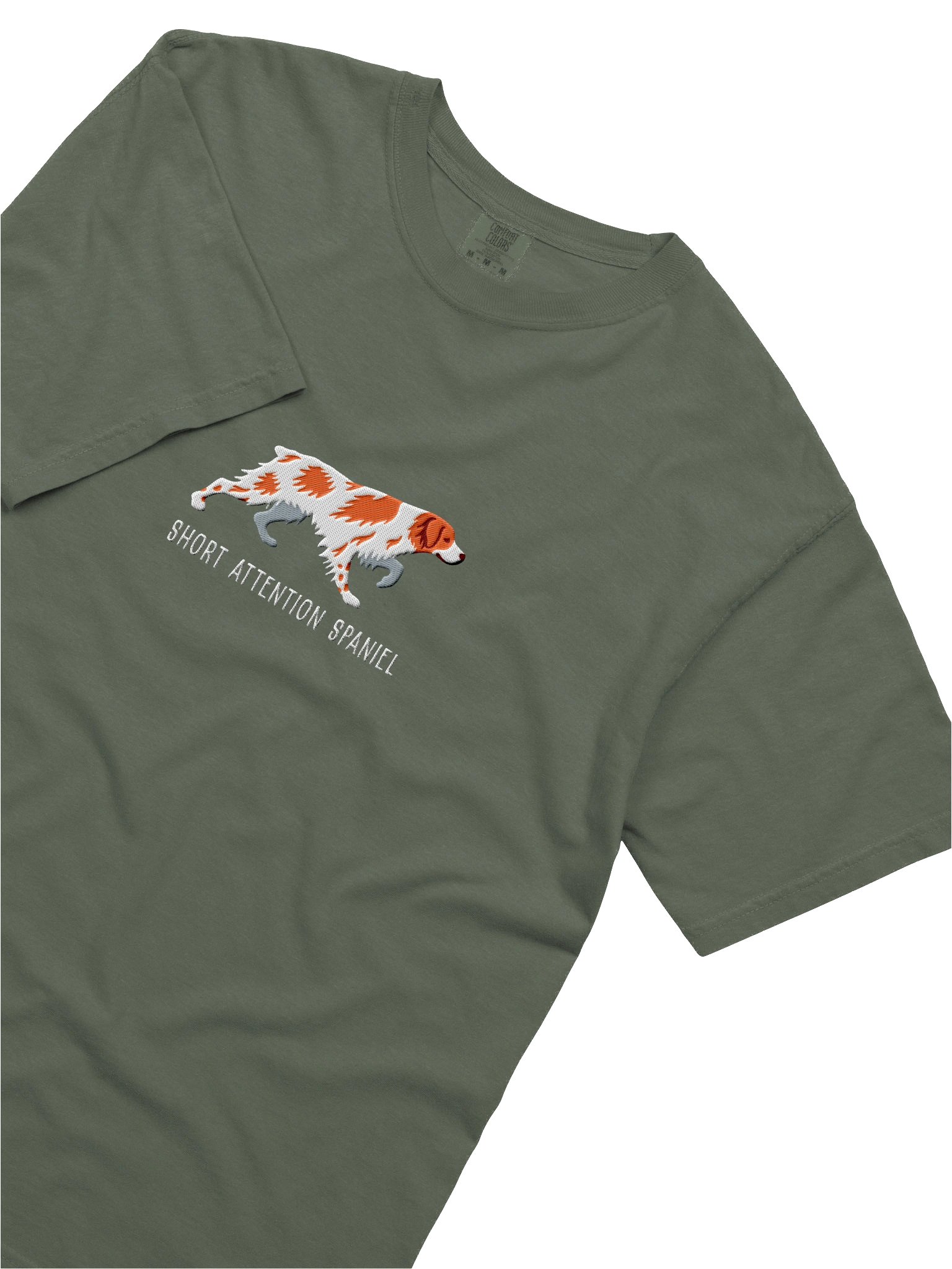 Short Attention Spaniel T-Shirt(Embroidered) of a Brittany Spaniel(Orange & White) product image (8)