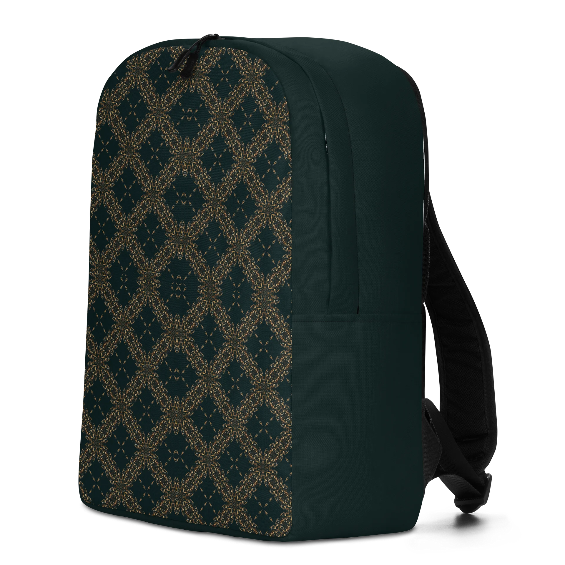 Dark Green Gold Pattern Backpack Elegant Minimalist Bag product image (2)