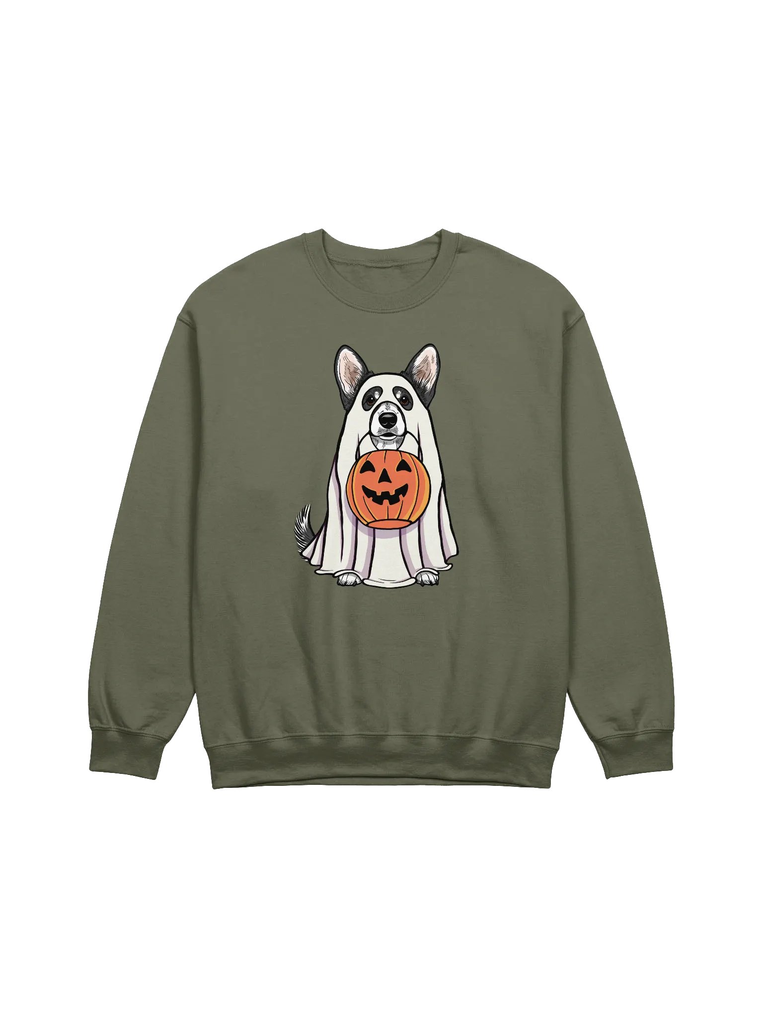 Funny Halloween Cardigan Welsh Corgi(Black & White) Sweatshirt | Funny Corgi Wearing a Ghost Costume and Holding a Pumpkin Basket product image (1)