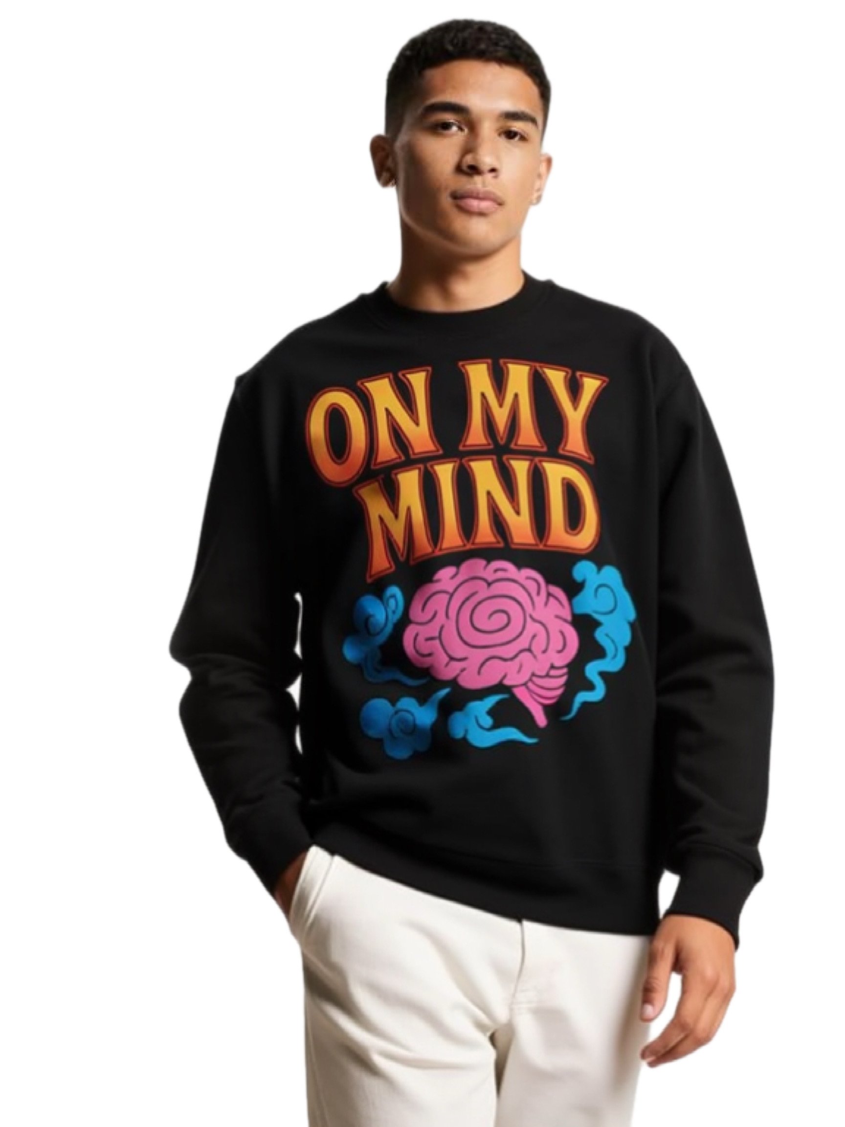 “On My Mind” Retro Streetwear Sweatshirt | 90s Graffiti Brain Design | HQ MAR Exclusive Drop product image (4)
