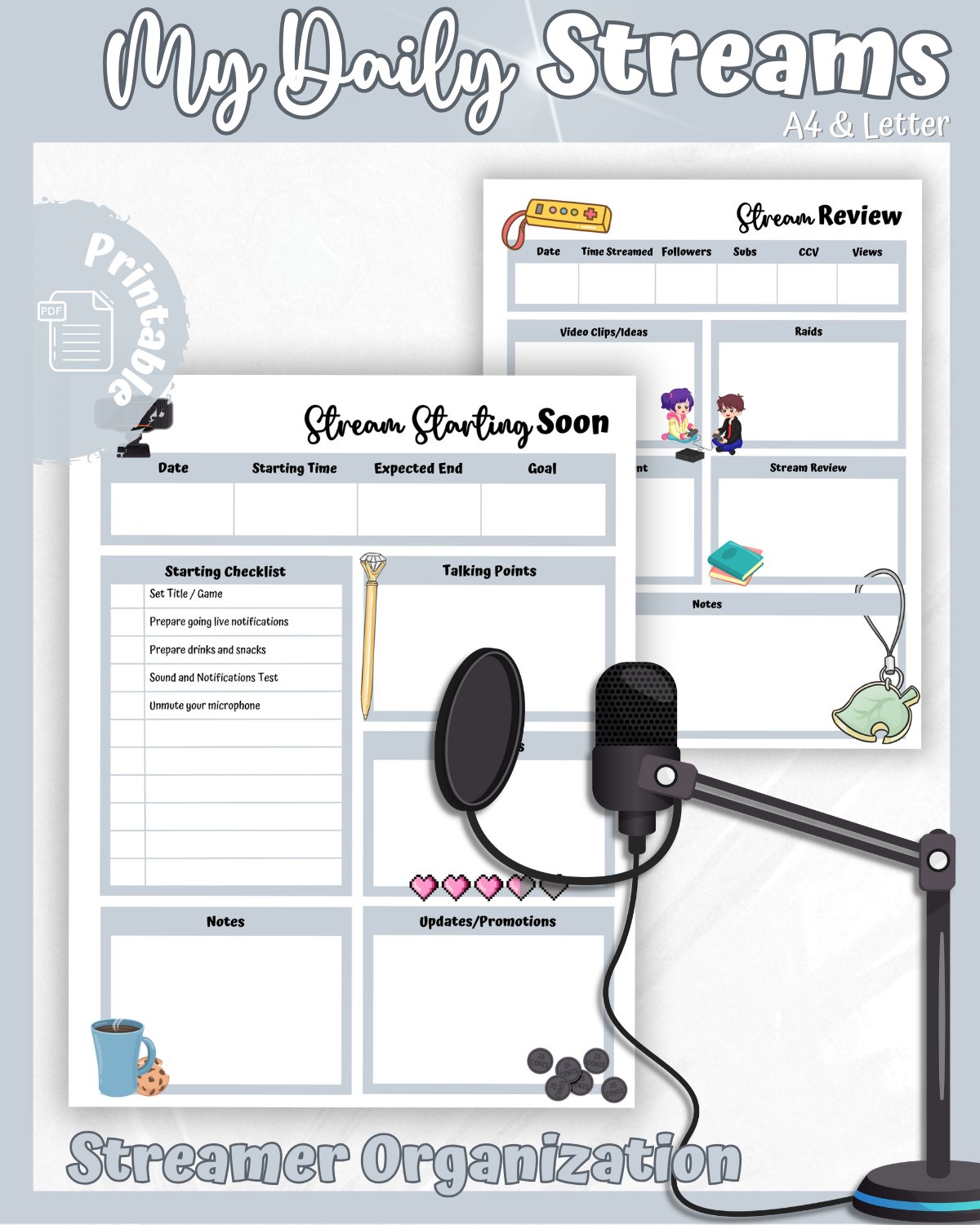 My Daily Stream Planner - Grey Edition | Digital Stream Starting Soon & Review Pages product image (1)