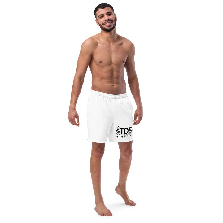 TDS Music Eco-Friendly White Swim Trunks - All-Over Print, Recycled Polyester, Sizes 2XS-6XL product image (2)