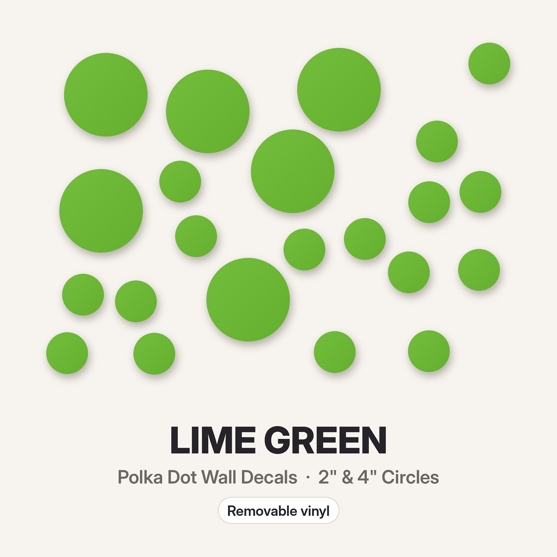 Lime Green Polka Dot Wall Decals, 2" and 4" Vinyl Circle Stickers, Removable Dot Decals for Nursery, Kids Room, Playroom product image (3)