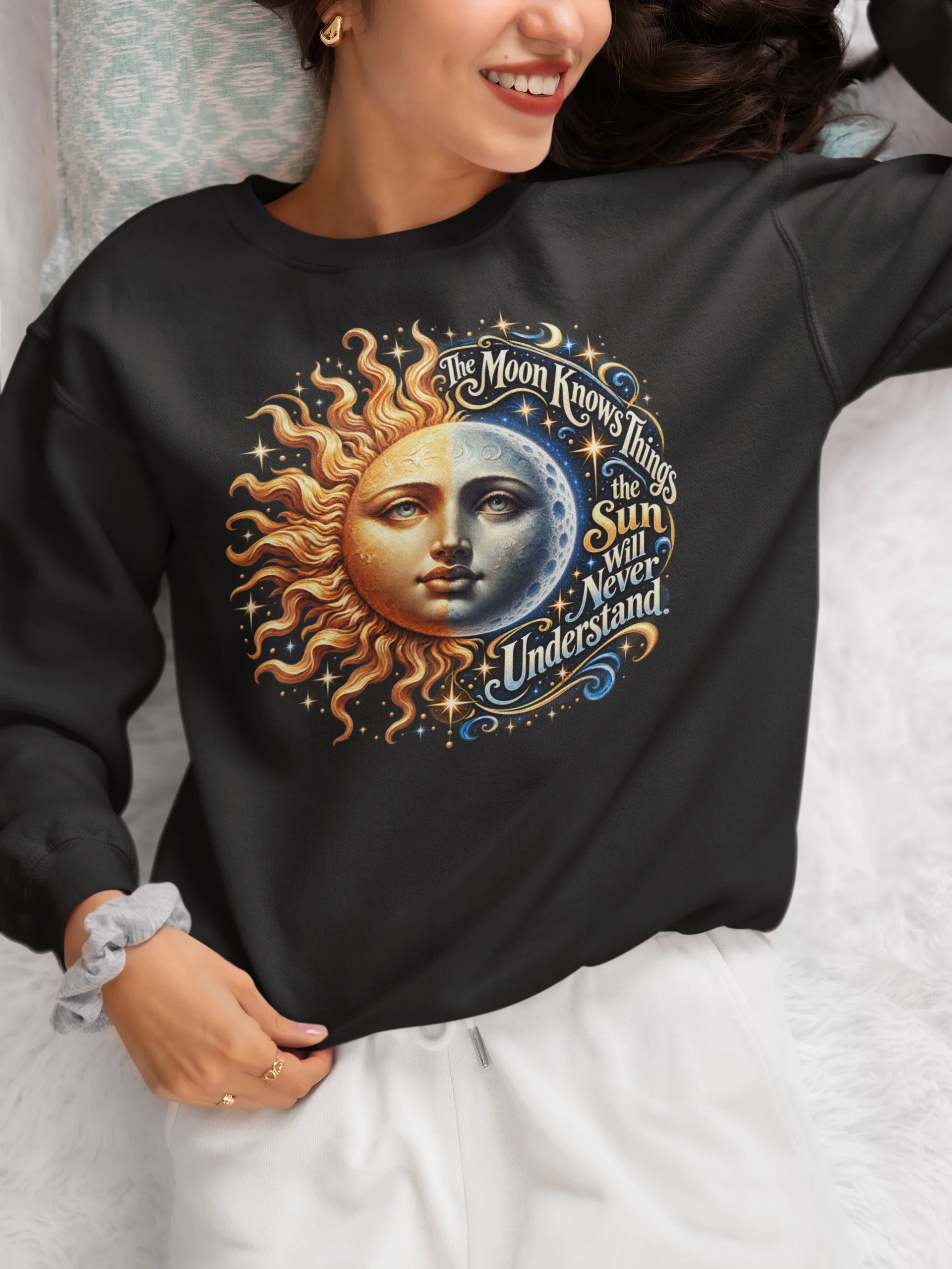 The Moon Knows - Gildan Unisex Sweatshirt - Sun & Moon Celestial Art product image (2)