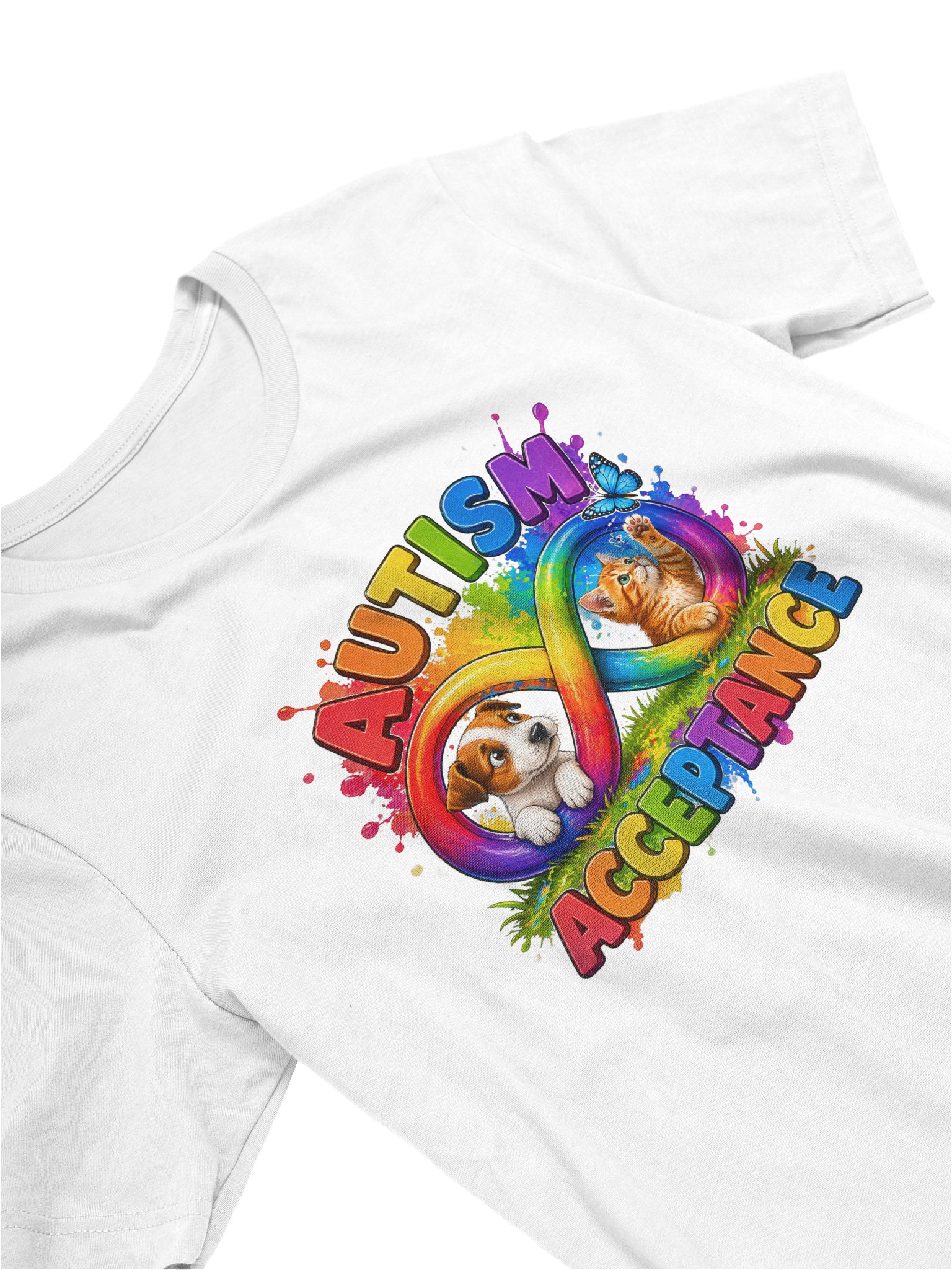 Puppy and Kitty Autism Acceptance & Inclusion Tee with Infinity Symbol Rainbow product image (5)