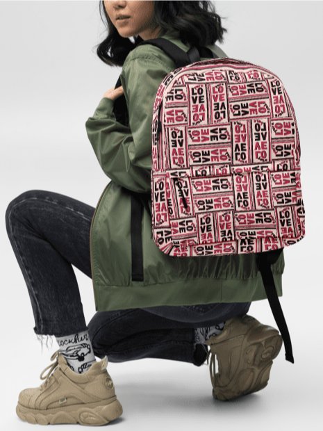 Pure LOVE dual Color Pattern on peach Background - All-Over Print Backpack product image (4)