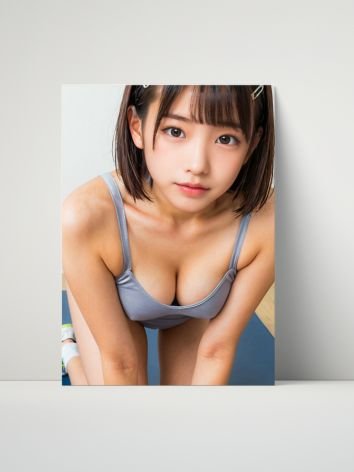 Kawaii Grey Swimsuit Girl 8x10 Metal Wall Art – Japanese Model Metal Poster product image (1)
