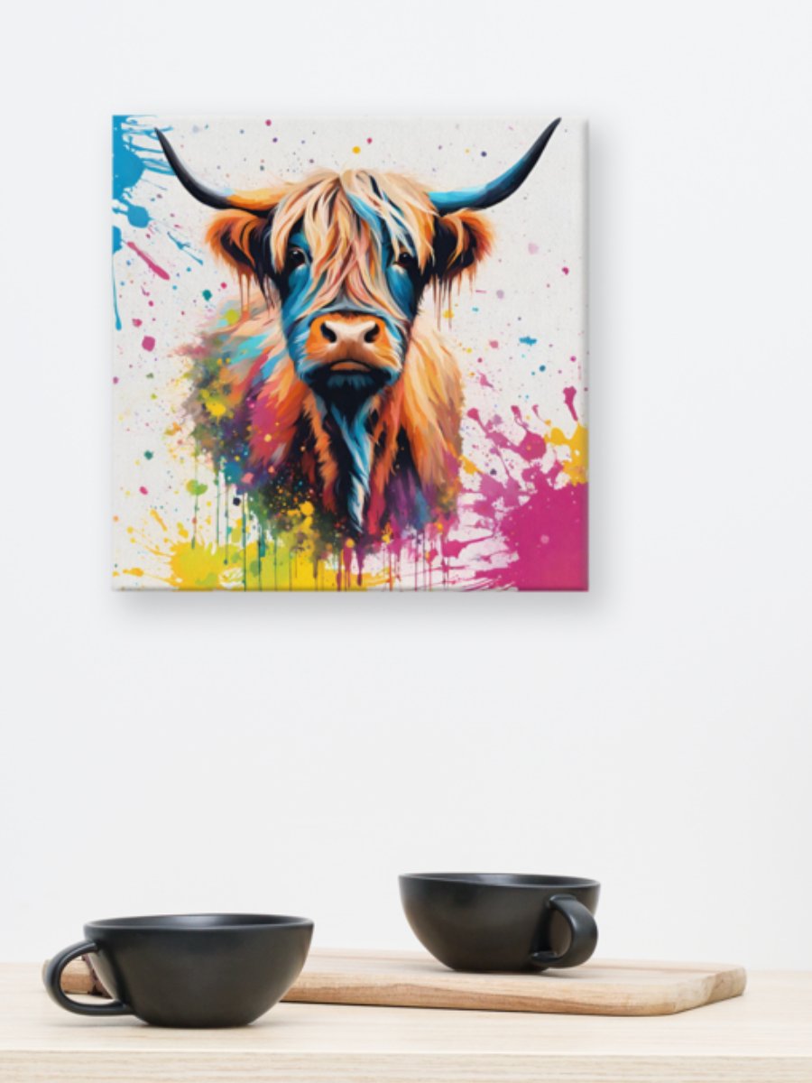 Multi Coloured Paint Splash Highland Cow Wall Art product image (2)
