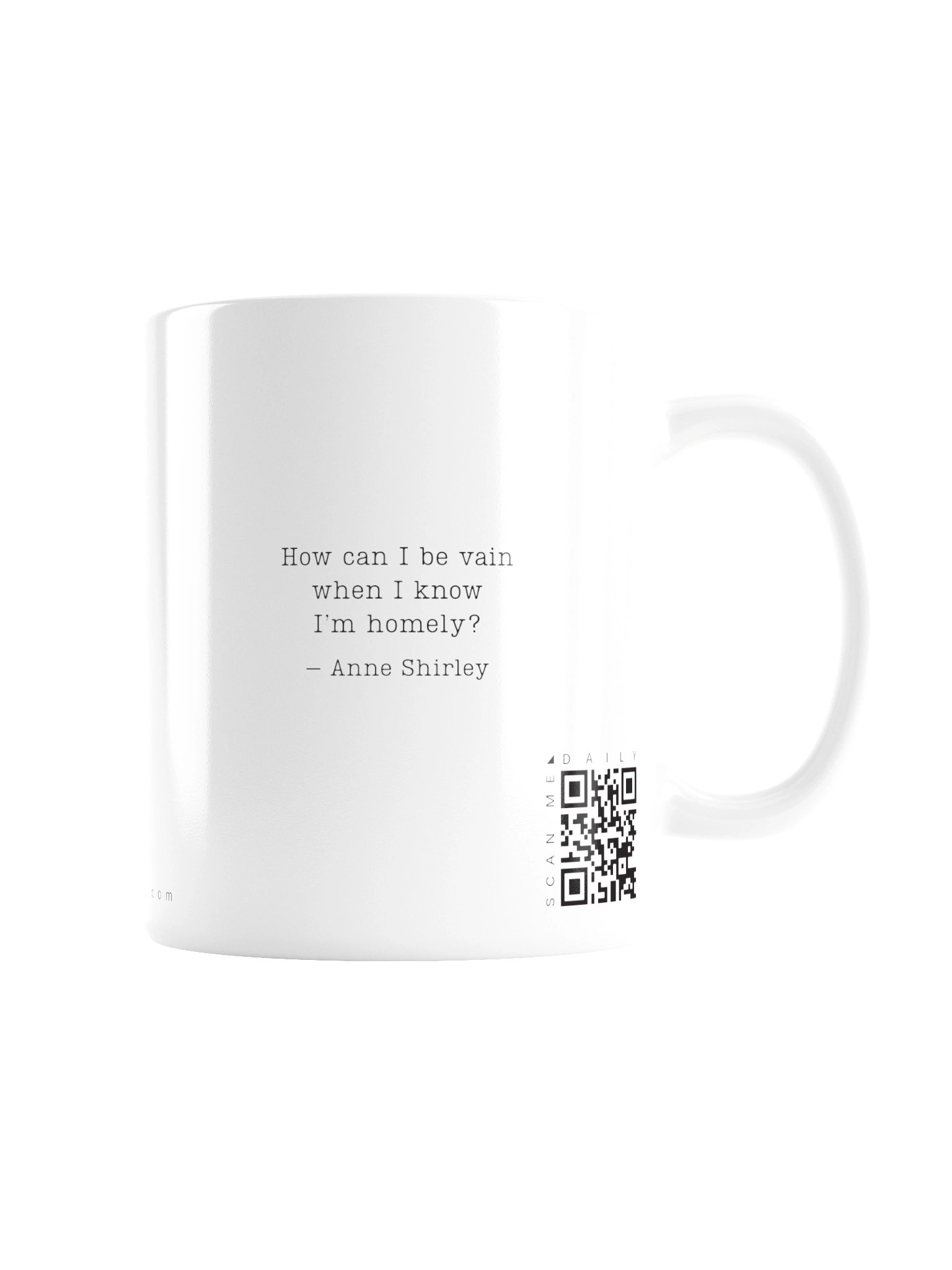 <i>Vanity</i> • QR Mug<br /> With 160 Daily Quotes<br /> <small>Quotes from beloved novel<br />Anne of Green Gables (1908)</small> product image (2)
