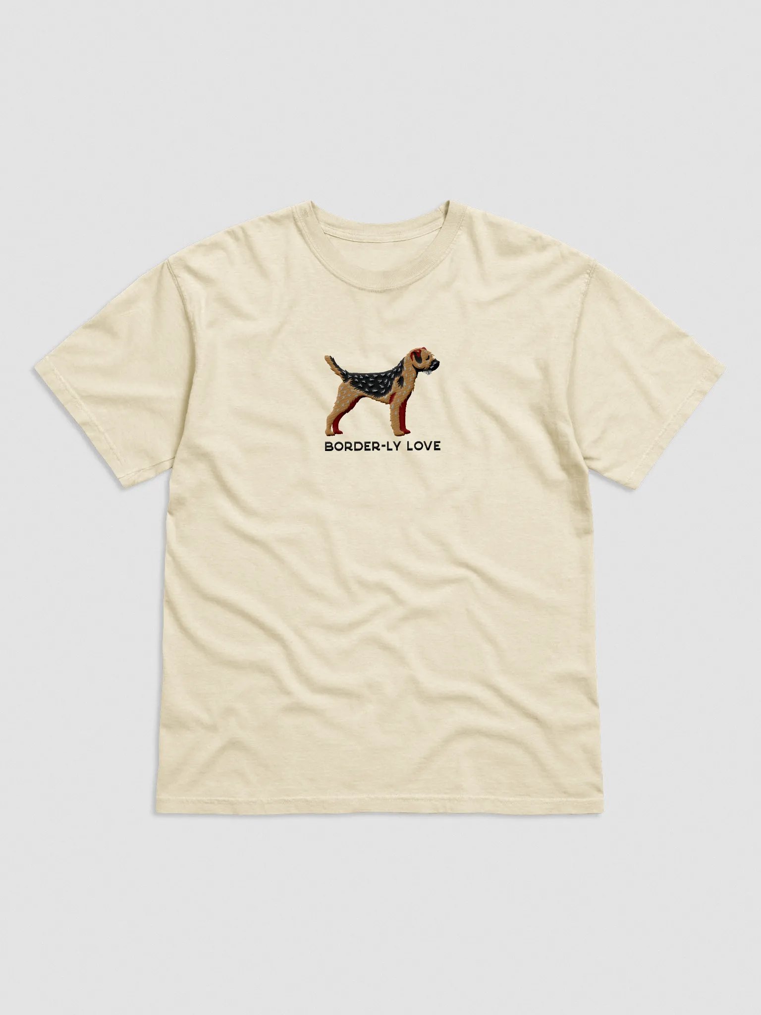 Border-ly Love T-Shirt(Embroidered) of a Border Terrier(Black & Tan) product image (4)