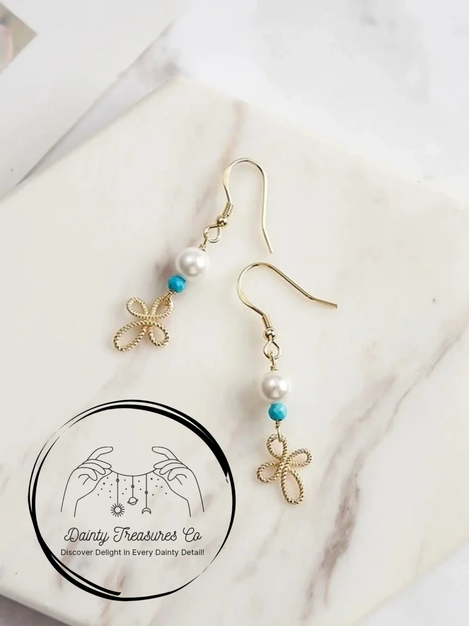 Turquoise & Pearl Drop Cross Hook product image (1)