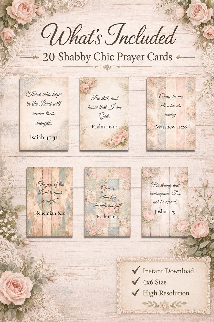 Shabby Chic Prayer Cards, Blush Sage Dusty Blue Printable Scripture Cards, Christian Encouragement Cards, 4x6 Bible Verse Wall Art product image (1)