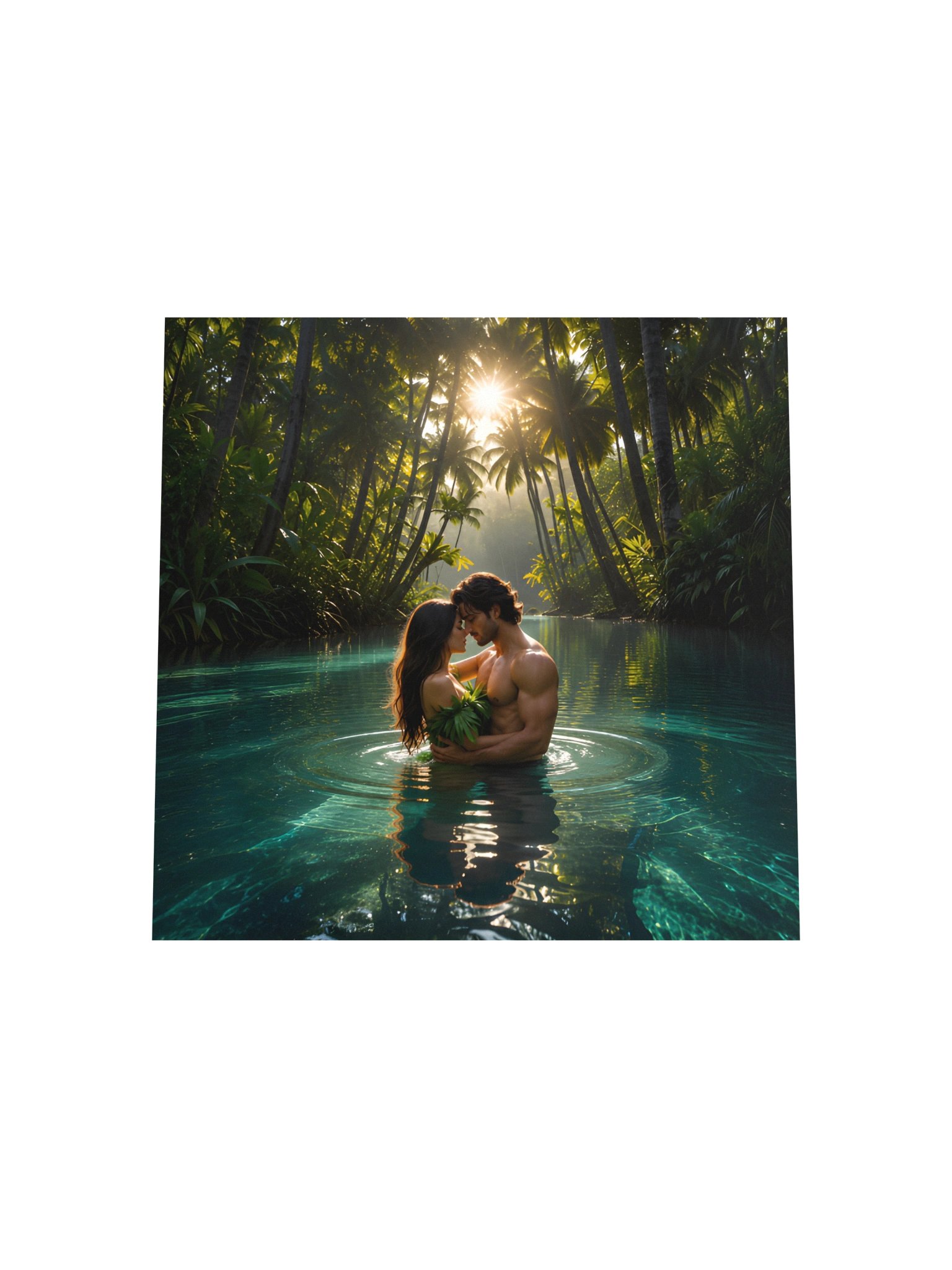 Tropical Blue Lagoon Romance Poster - Couple in Paradise Wall Art product image (5)