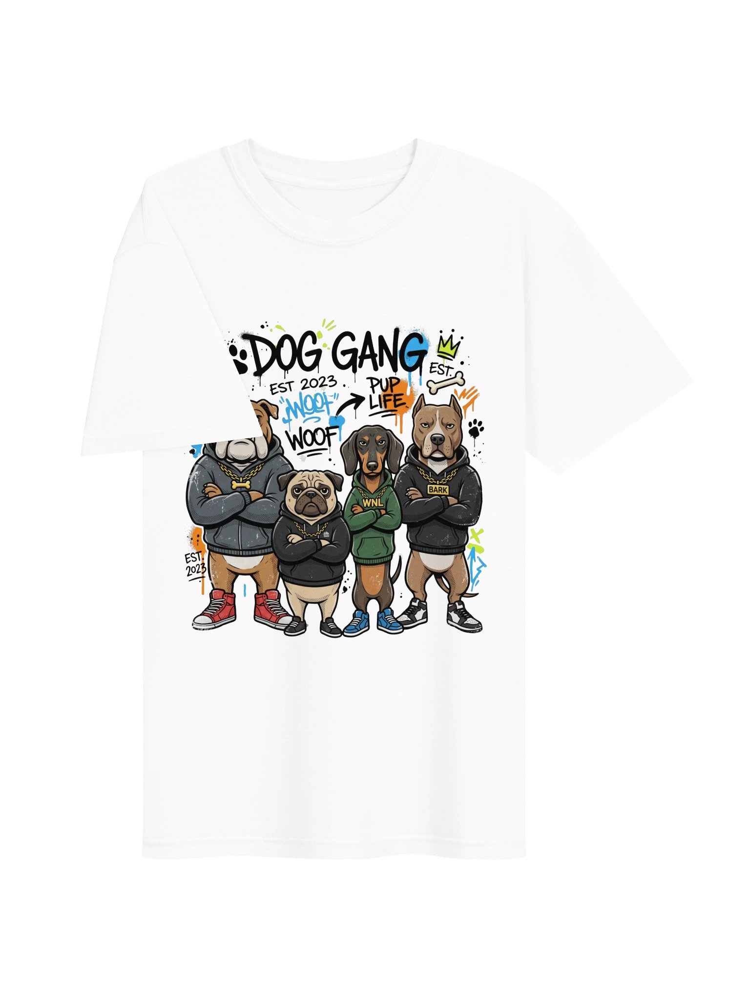 Gangster Dog Crew Hoodie Portrait T-Shirt, Funny Streetwear Dogs Graphic Tee, Cool Dog Lover Gift product image (22)