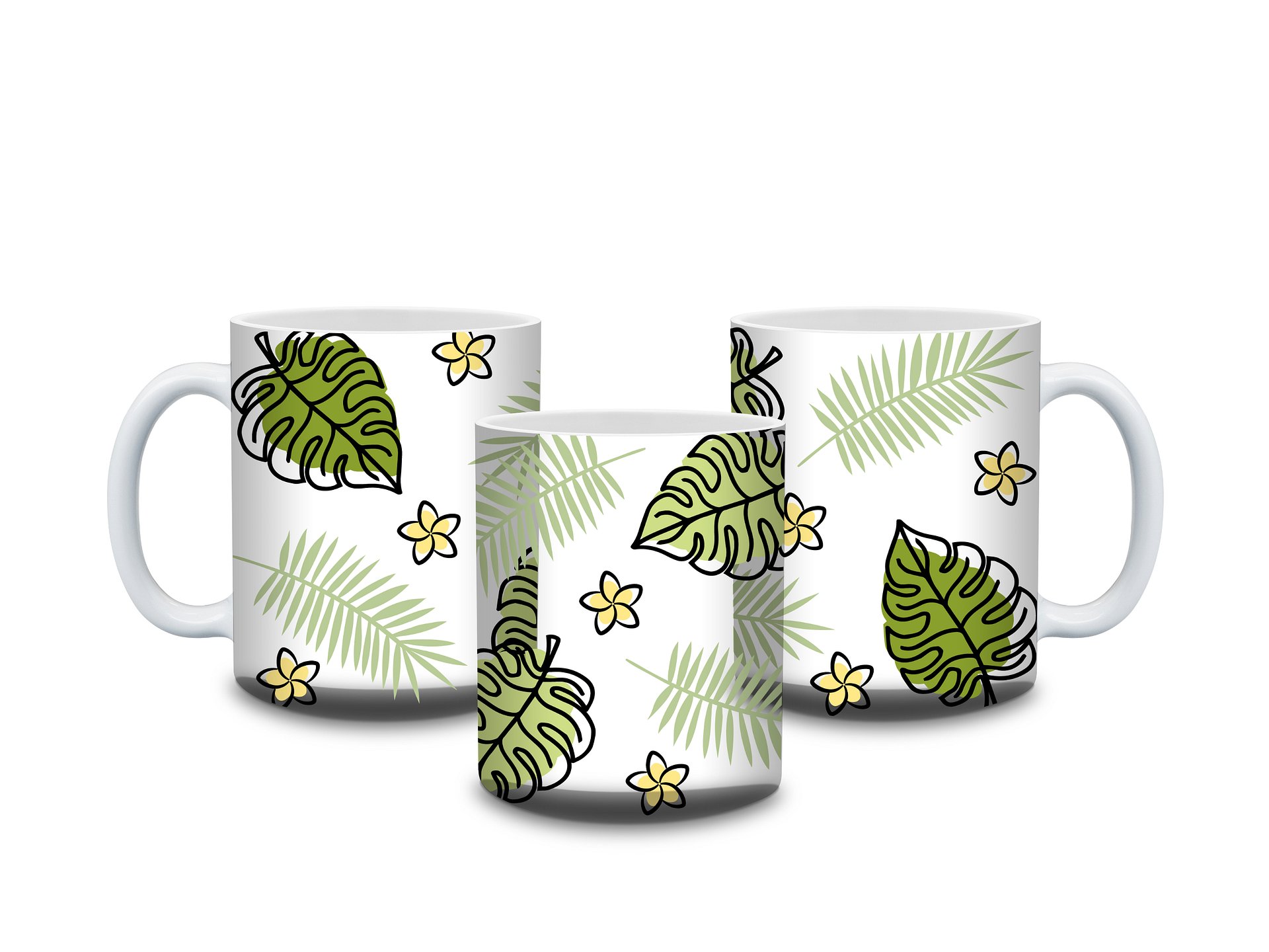(Black Border) Monstera Tropical Leaves and Flowers 11oz Coffee Mug – Nature-Inspired Ceramic Cup with Monstera and Floral Design – Perfect Gift for Plant Lovers product image (3)