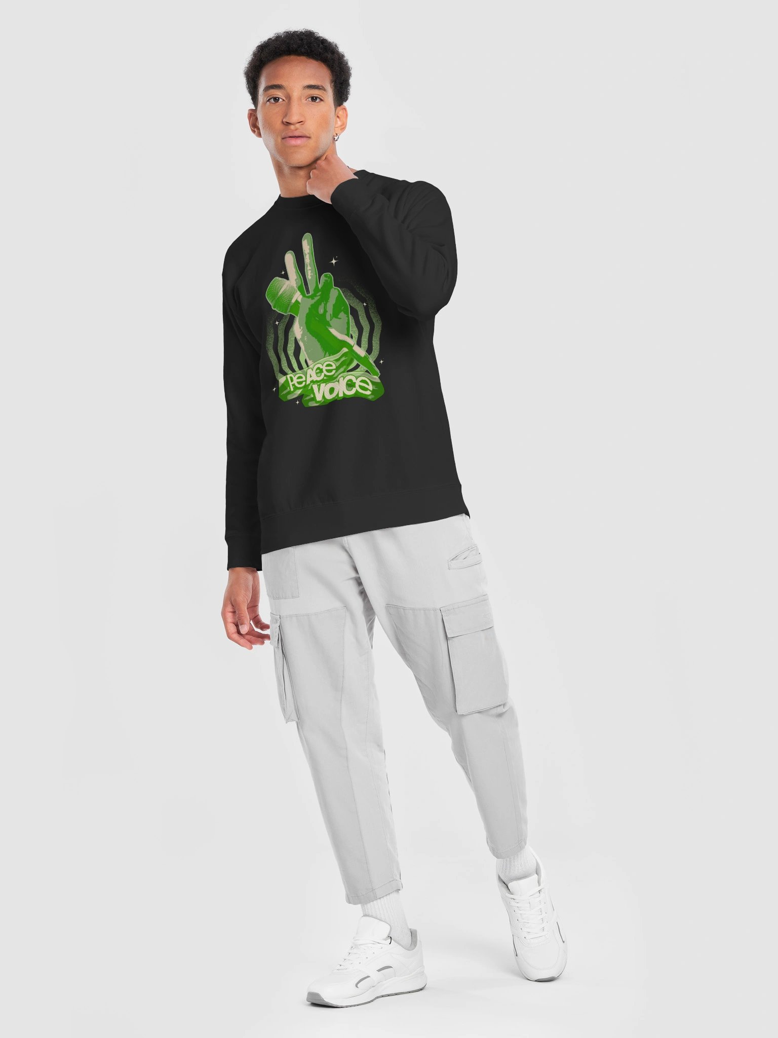 Peace Voice Sweatshirt - Hip Hop Microphone Hand Sign Sweatshirt | green design| Music Lover Rap Tee product image (7)