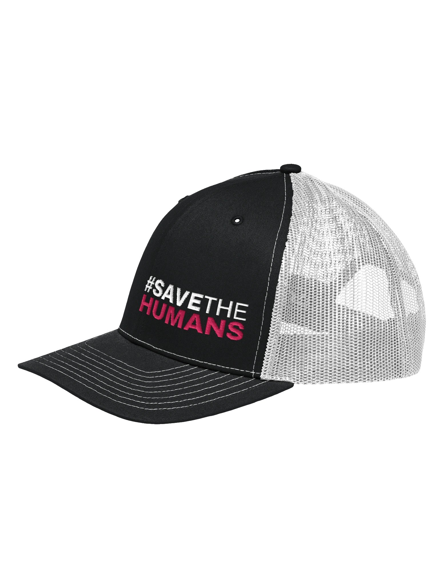 Save the Humans Trucker Cap — Black & White product image (2)