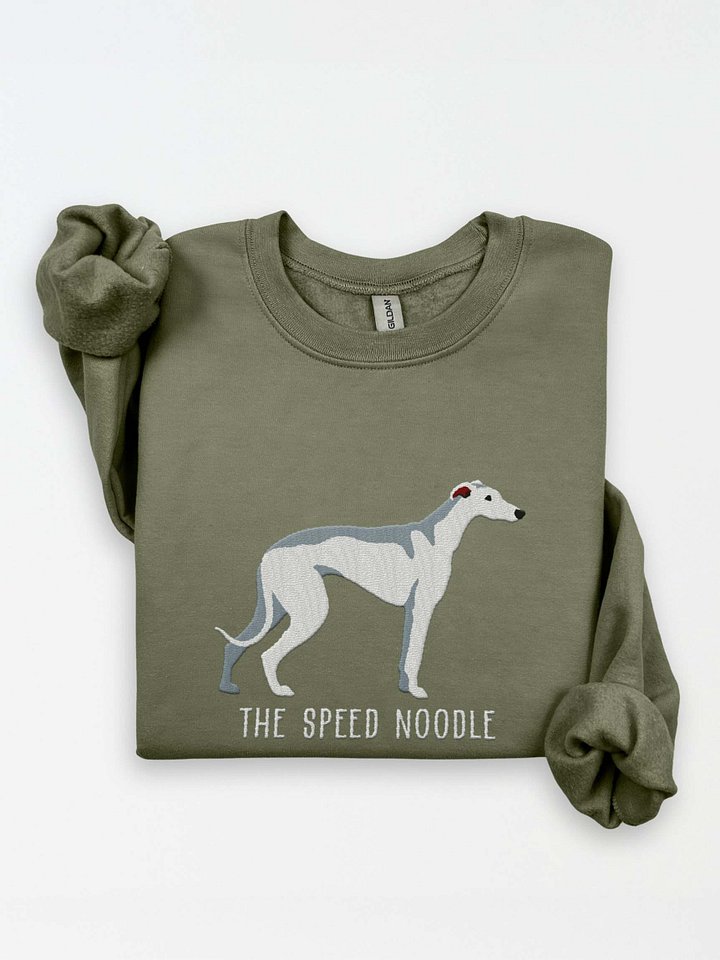 The Speed Noodle Sweatshirt (Embroidered) of an English Greyhound(White) product image (1)