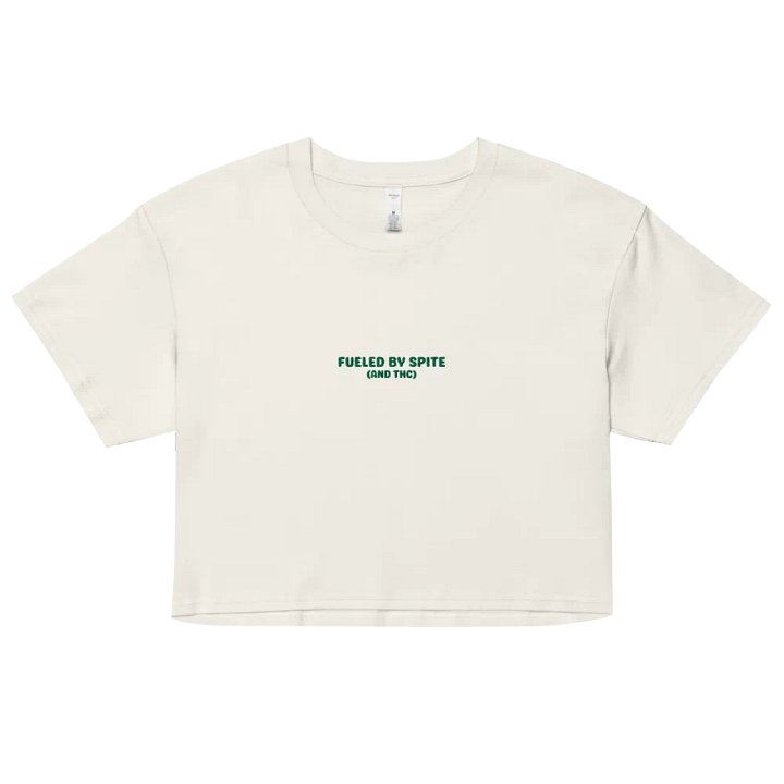 FUELED BY SPITE (green thread) embroidered cotton crop top product image (7)